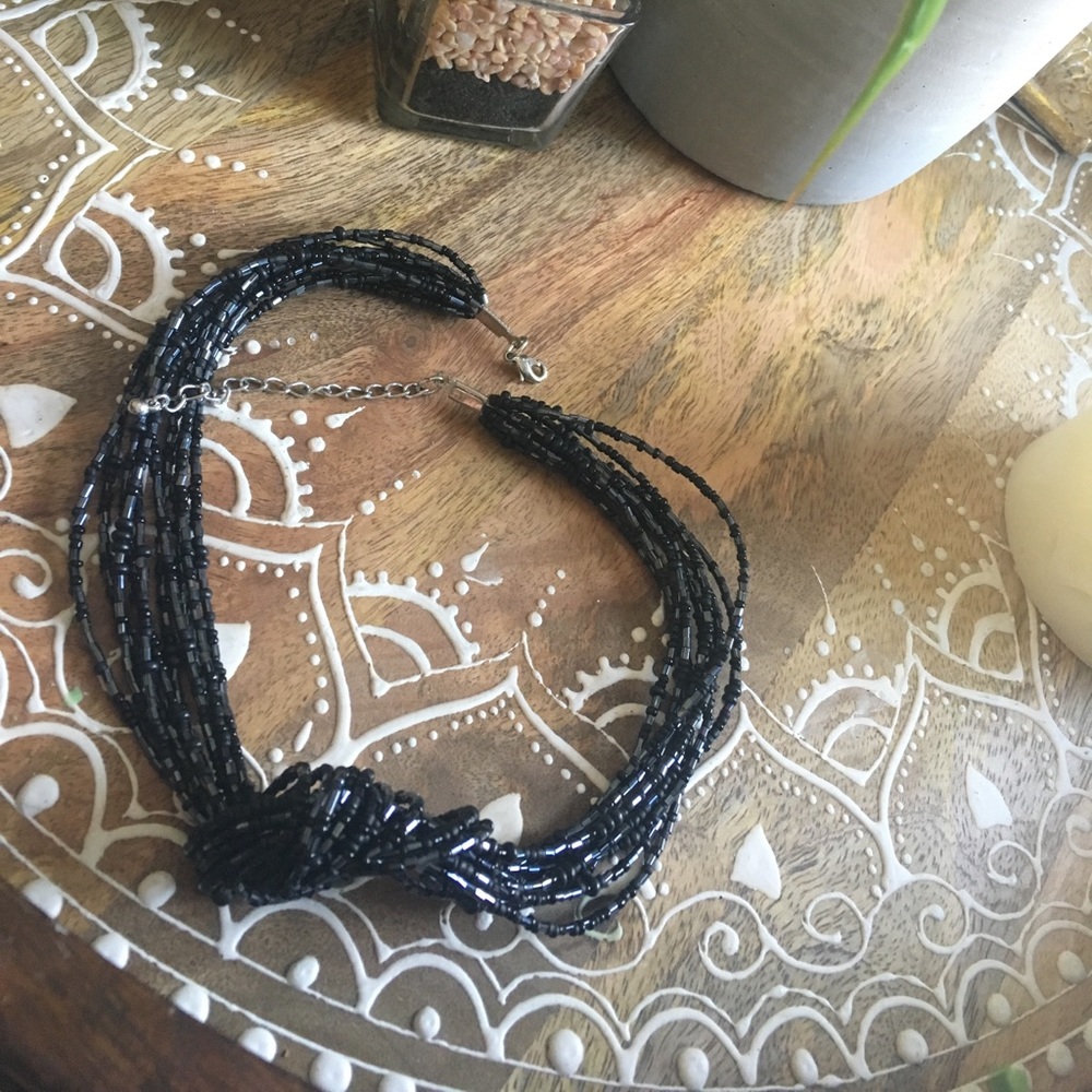Black shiny beaded  knot necklace